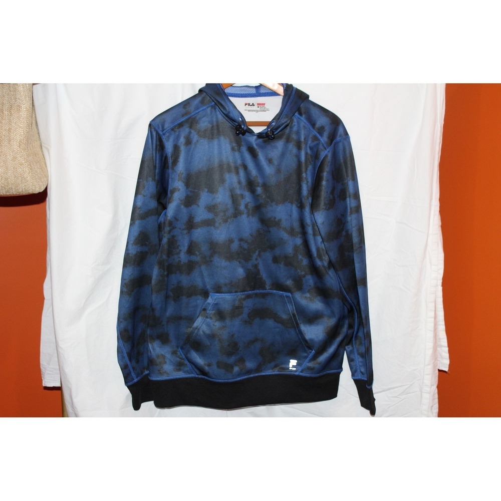 FILA Sport Mens Blue Black Camo Pullover Hoodie Athletic Sweatshirt Size M